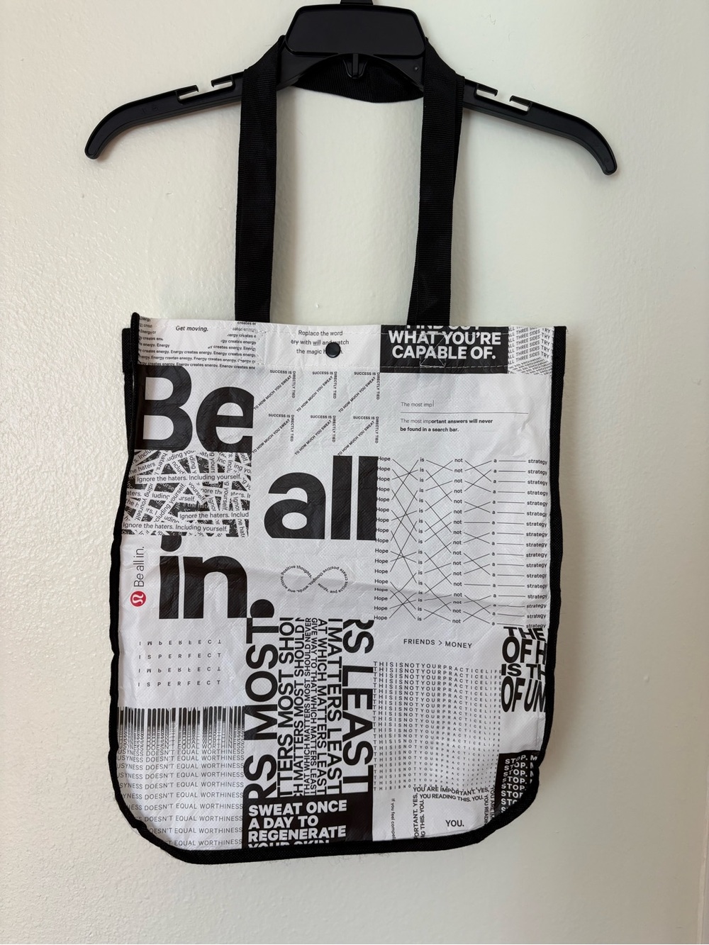 Lululemon Be All In Reusable Large Shopper Tote Bag Black & White Graphic Print